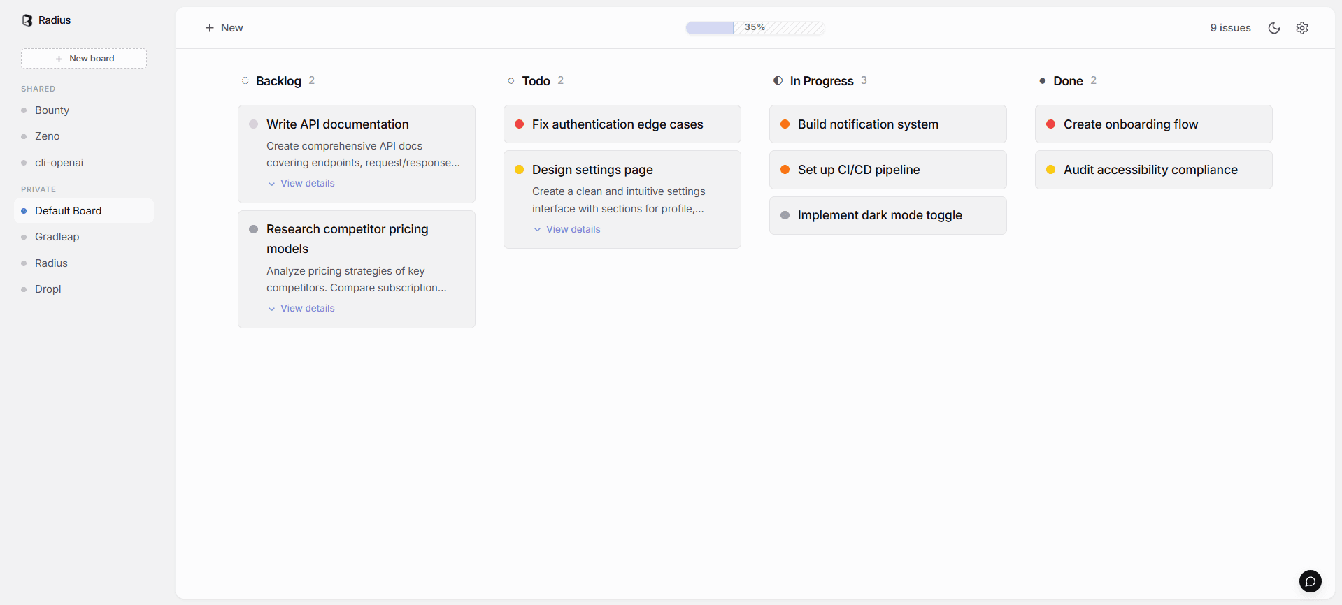 Radius Kanban Board Preview