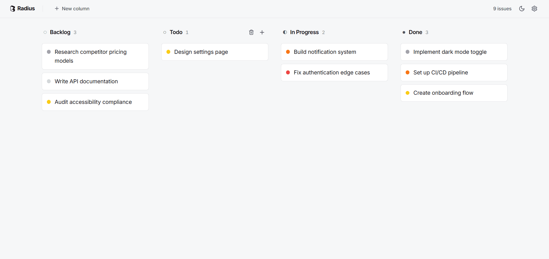Radius Kanban Board Preview